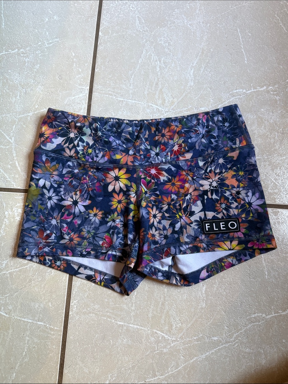 Fleo Navy Floral Print High-Rise Athletic Shorts